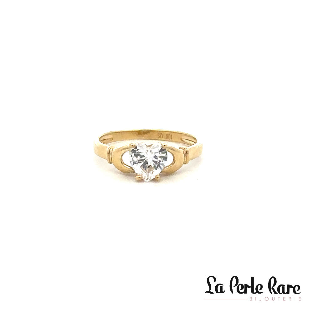 Bague coeur, or jaune 10 carats, zircon incolore - LPR-2502 - Exclusivité