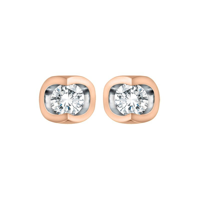 Boucles d'oreilles fixes or rose 10 carats, 6 points de diamants total - 20056 - Corona