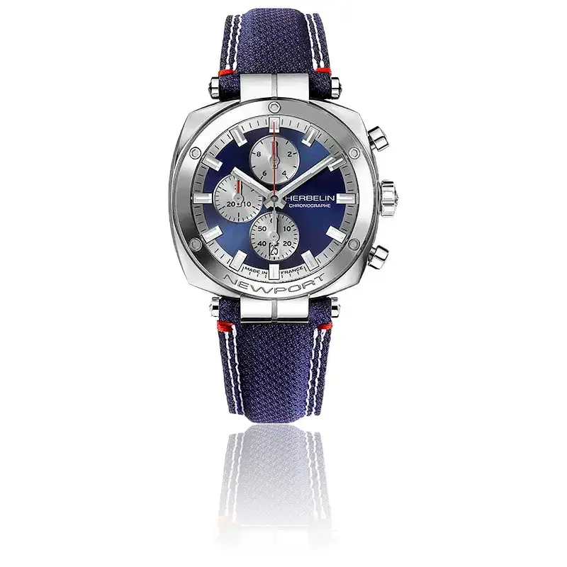 Montre cuir bleu, acier, fond bleu - 35664AP25 - Herbelin