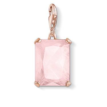 Rose silver, large rose quartz stone charm