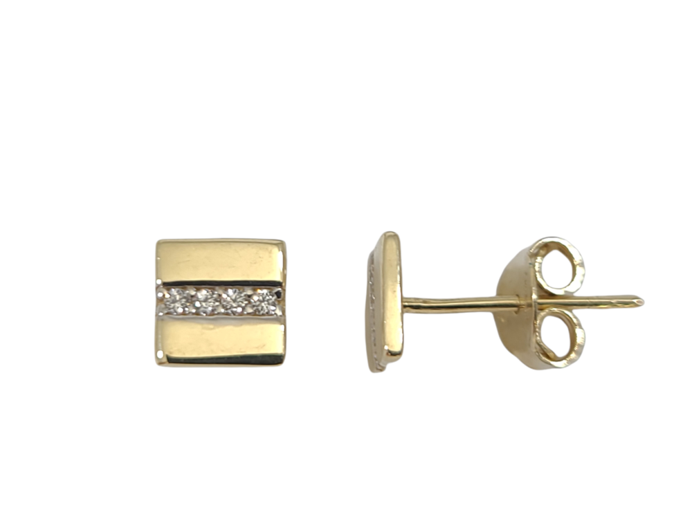 2 tones gold square fixed earrings (yellow/white), zirconia - EOZ-1334-2T - Exclusivity