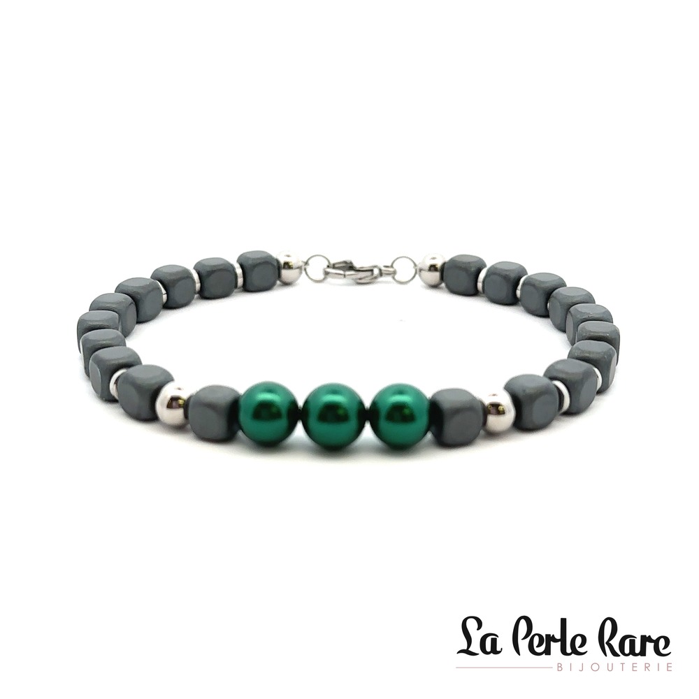 Bracelet acier, perles teintées verte - T1XH060182 - Steelx