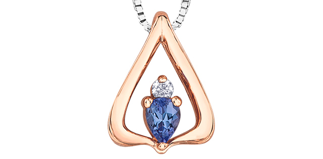 Pendentif or rose, tanzanite, 2 pts dia certificat - P4294RWC - Corona