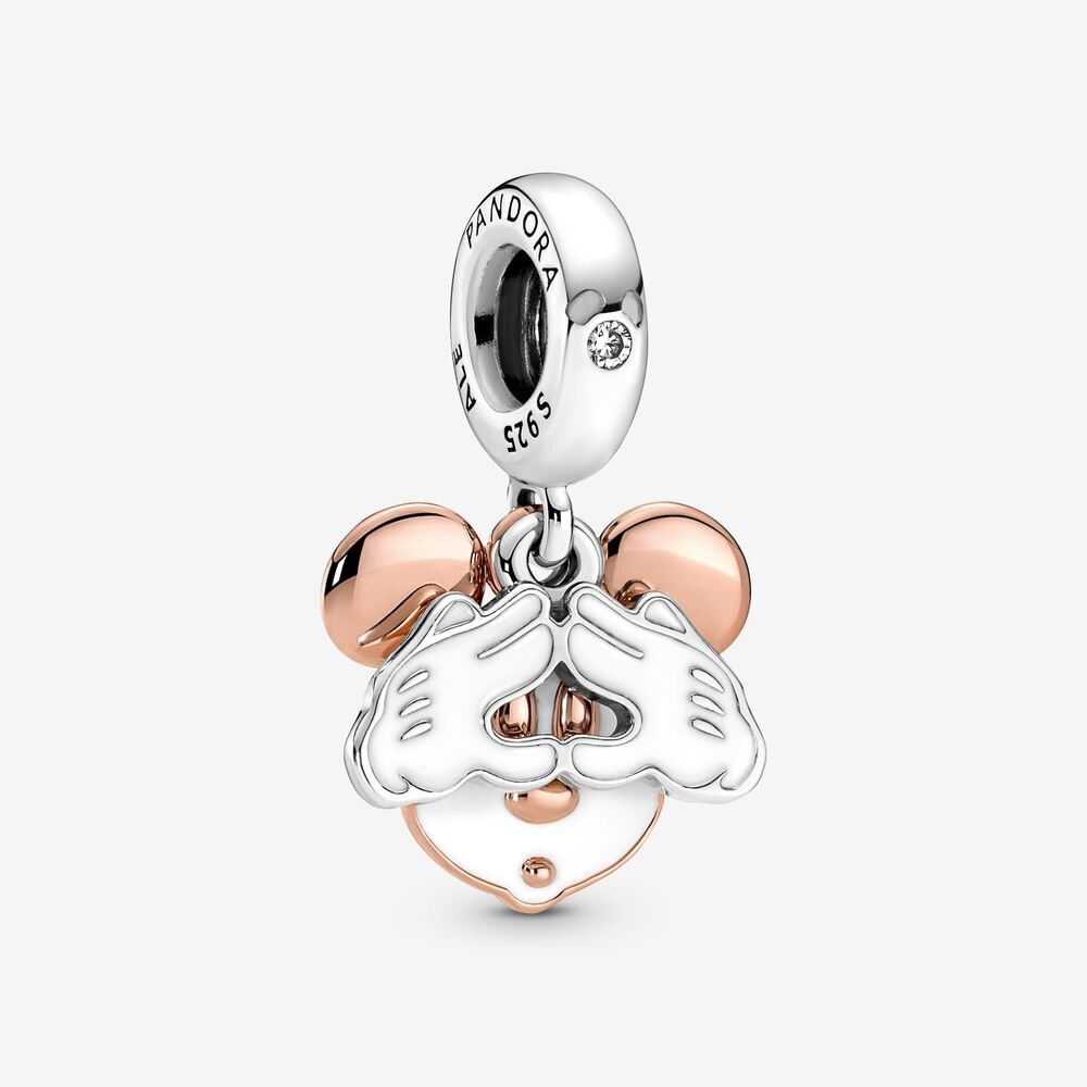 Bille double mickey mouse de disney, argent, émail blanc, zircons incolores, pandora rose - 780112C01 - Pandora