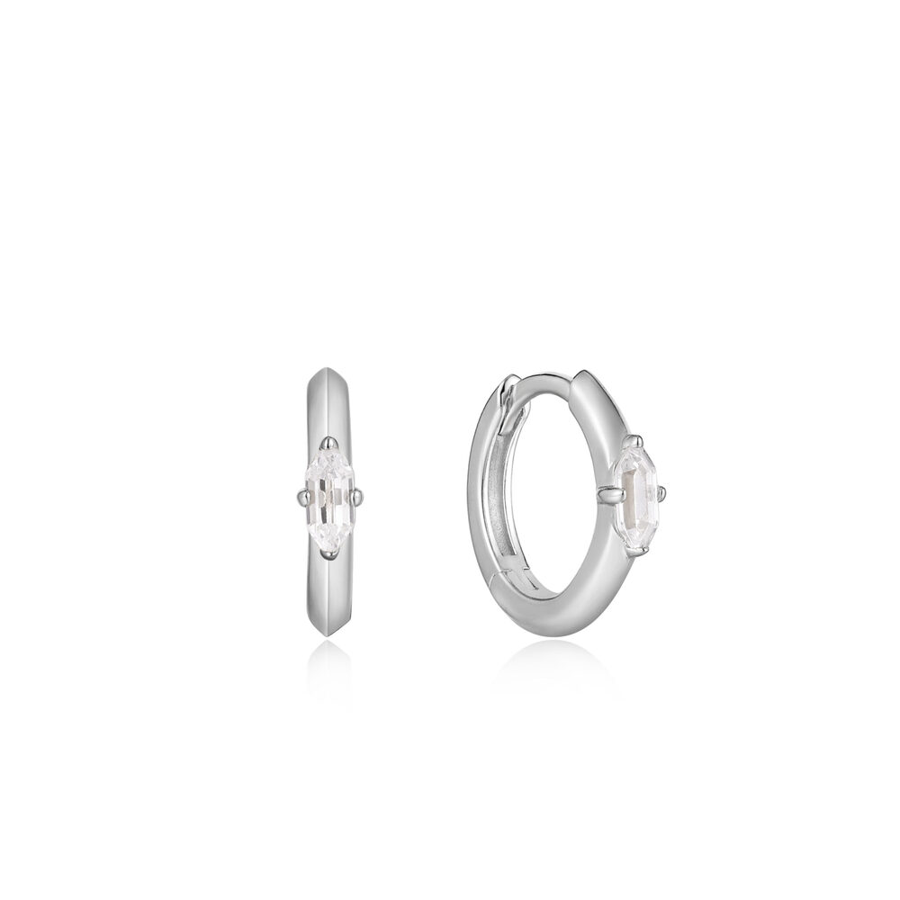 Rhodium-plated silver huggies with zirconia - E041-04H-W - Ania Haie