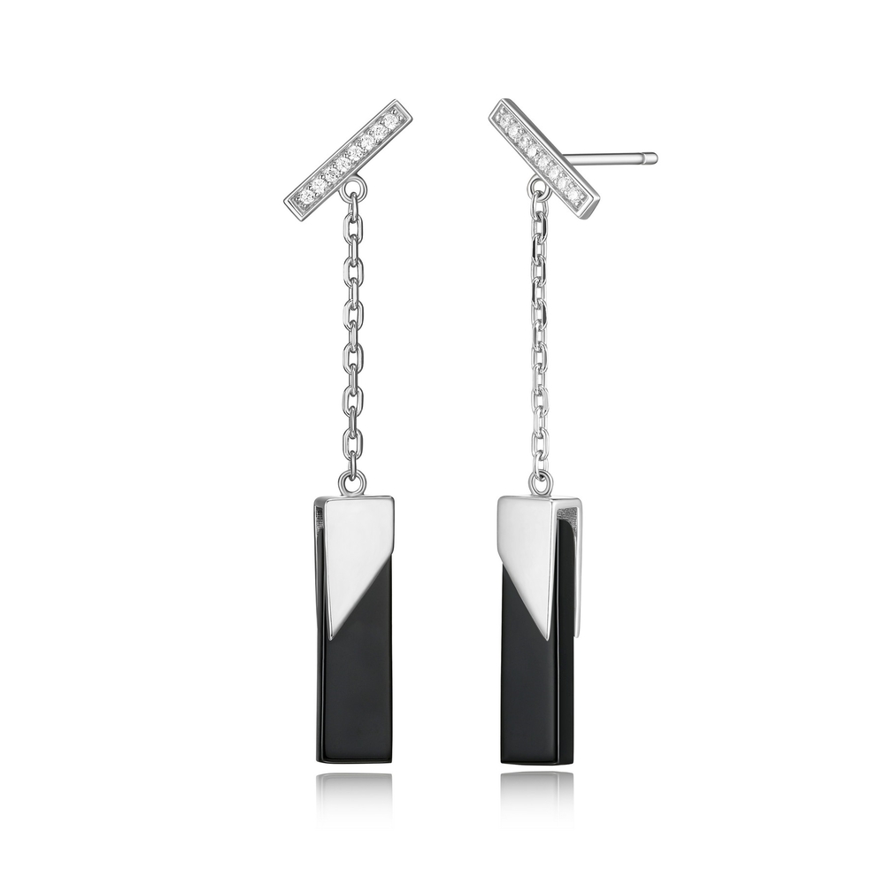 Boucle d'oreille pendante avec onyx noir - R2LCHC2758 - Elle