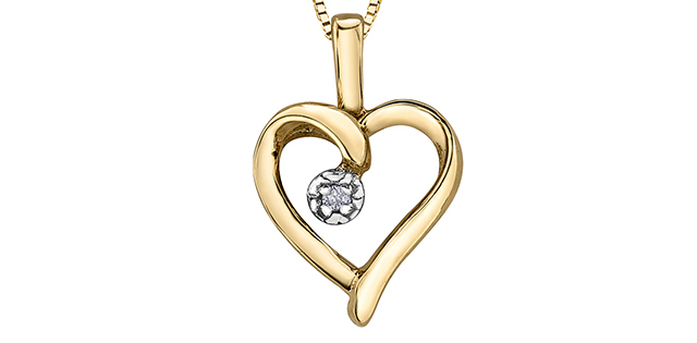 Pendentif coeur, or jaune 10 carats, diamant de 0.5 point - 20043 - Corona