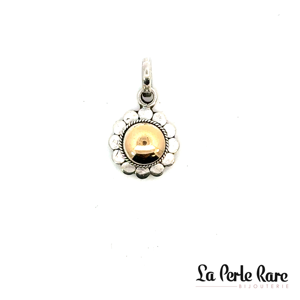 Pendentif fleur, argent, or jaune