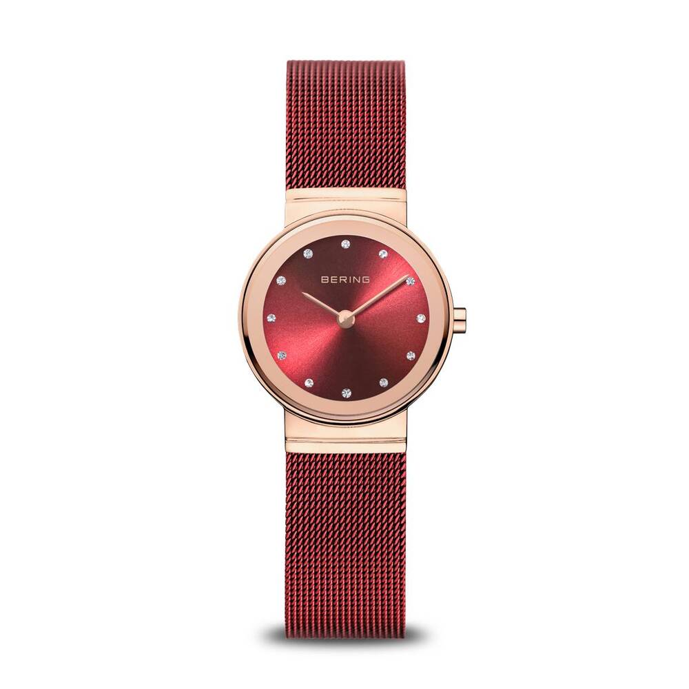 Montre femme acier 2 tons (rouge/rosé)