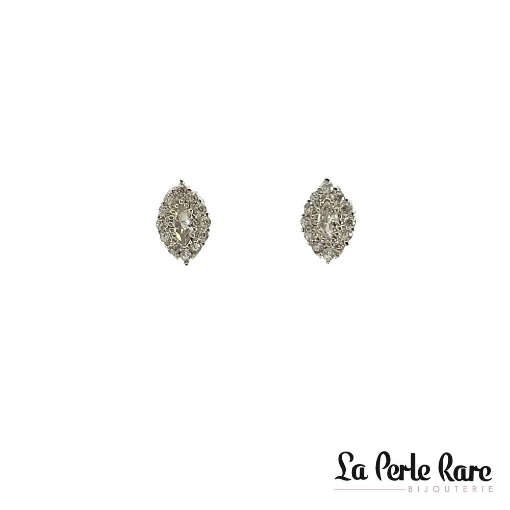 Boucles d'oreilles fixes or blanc 10 carats, zircons incolores - EKO-970-B - Exclusivités