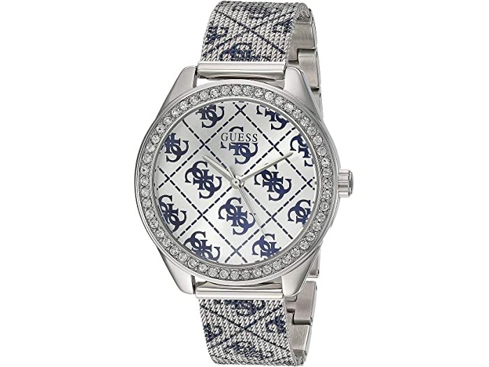 Stainless steel watch, two-tone (white/navy), crystals