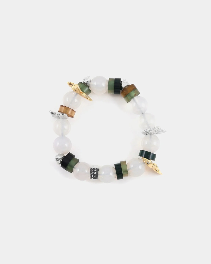 Bracelet extensible, étain 2 tons (blanc/jaune), résine - GRAFIAS-FORET - Anne-marie Chagnon