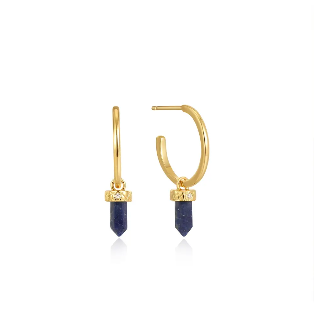 Gold-plated silver hoops with lapis and zirconia