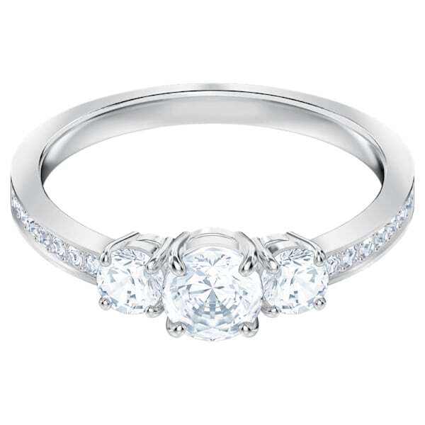 Bague attract trilogy round, blanc, métal rhodié - 5448843 - Swarovski