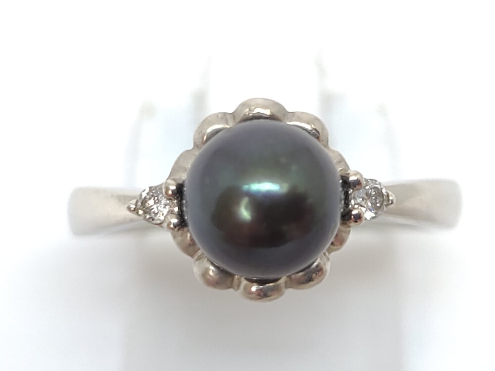 White gold pearl ring 4 pts dia tot - JJ1553 - Exclusivity