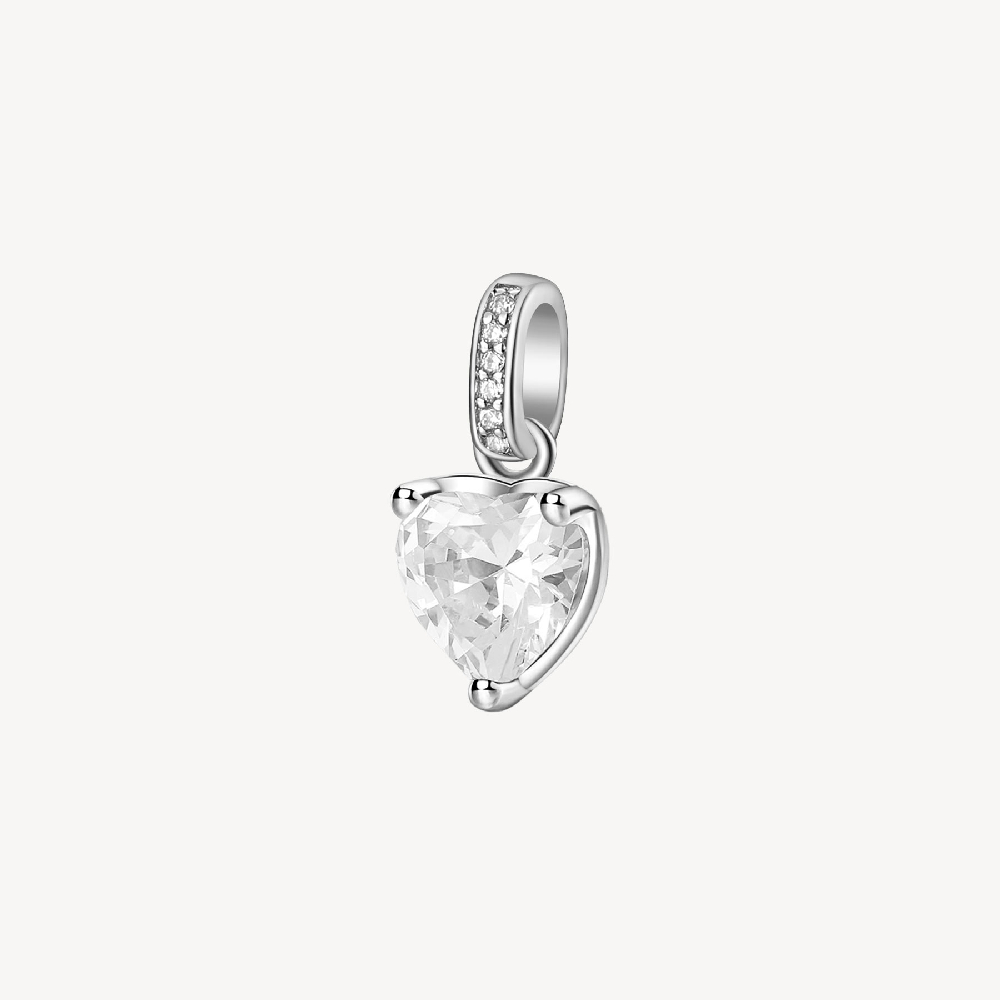 Rhodium-plated sterling silver heart pendant with colorless cubic zirconia - FIW28 - Brosway Italia