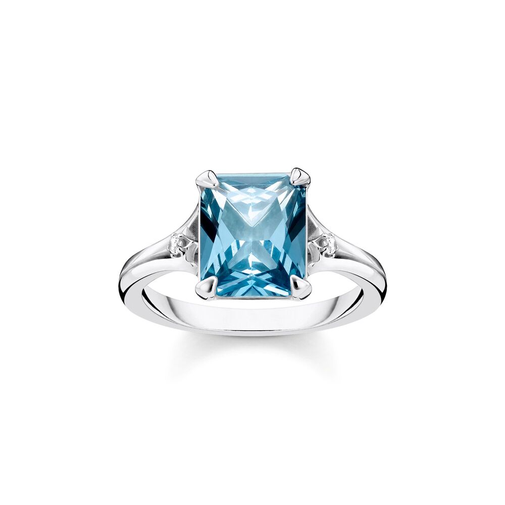 Bague en argent, pierre bleue 