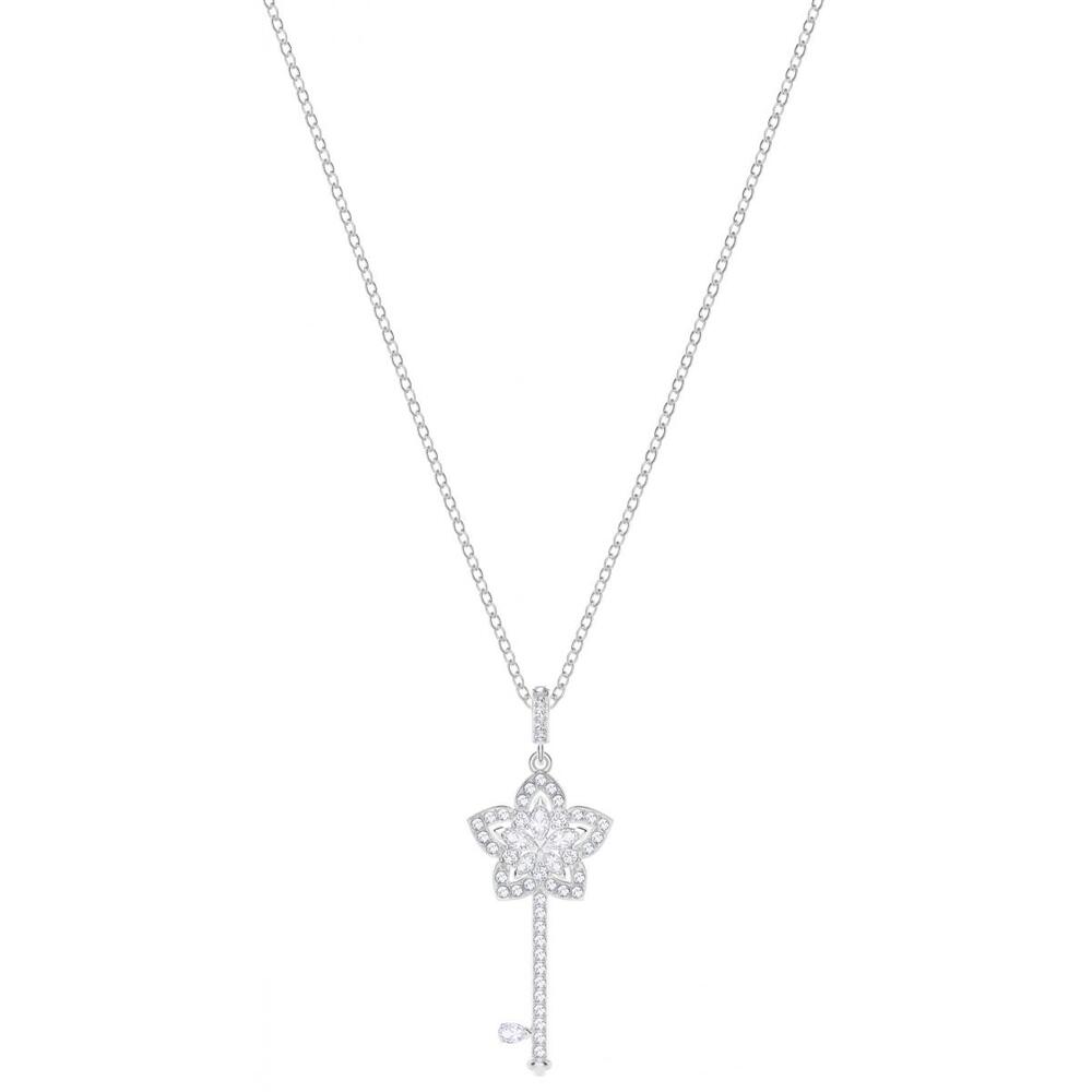 Flower key crystal metal necklace