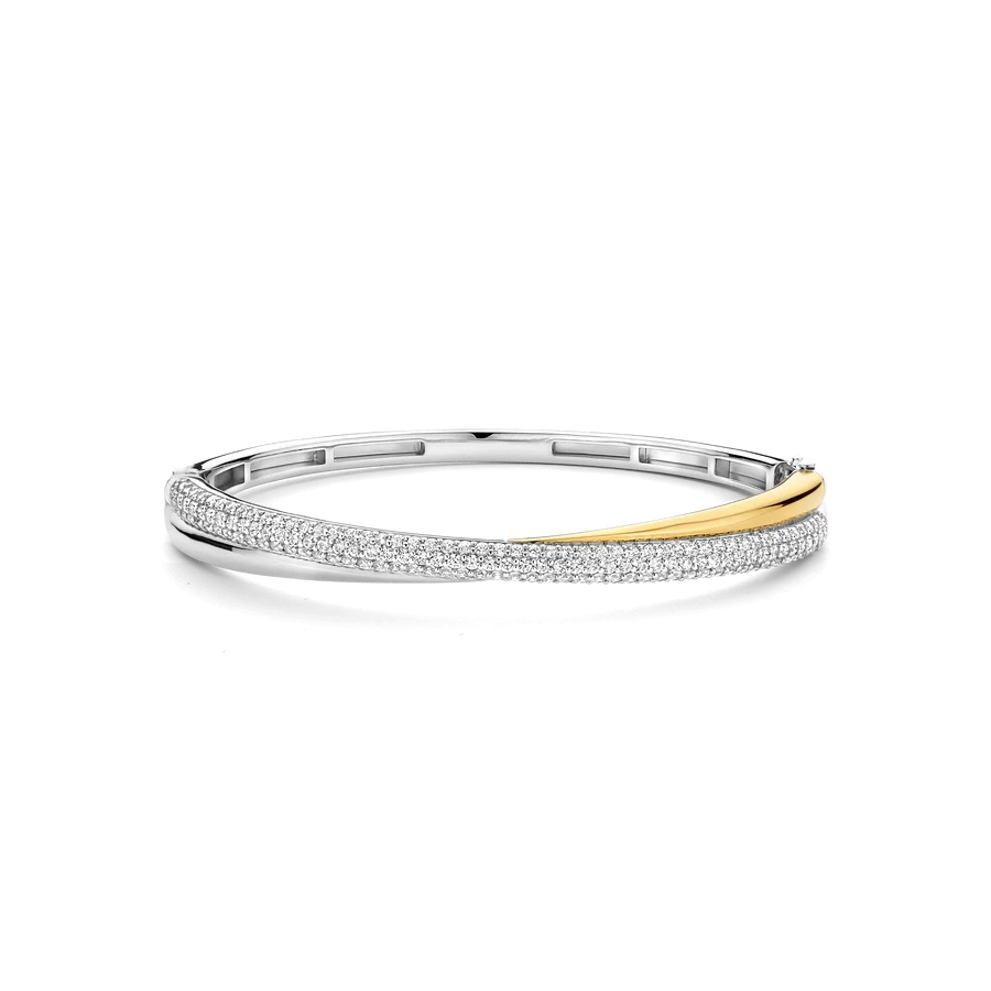 Bracelet rigide, argent 2 tons (blanc et jaune), zircons incolores - 23071ZY - Ti Sento