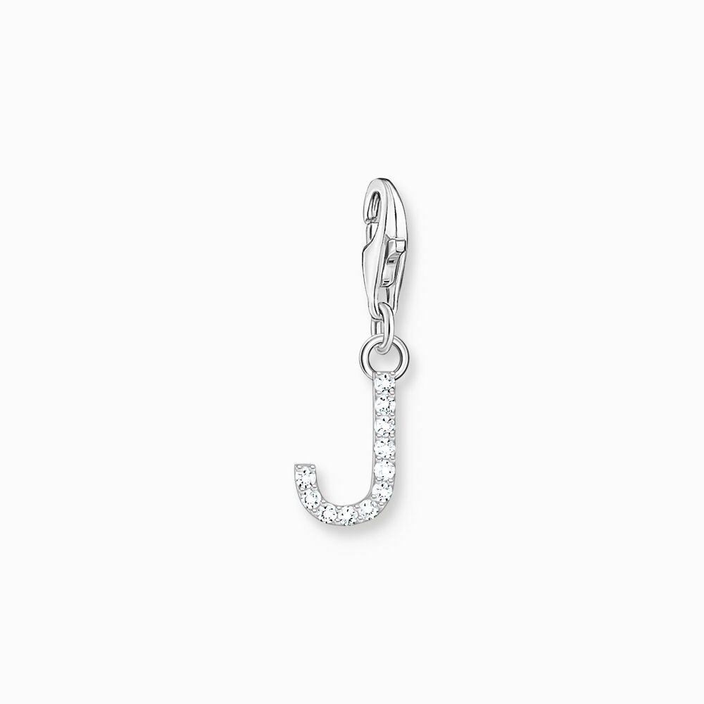 Charm lettre j, argent, zircons