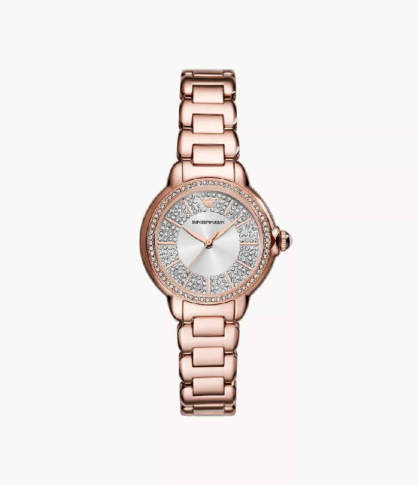 Montre à trois aiguilles en acier inoxydable avec finition or rose, signée Emporio Armani. - AR11633 - Emporio Armani