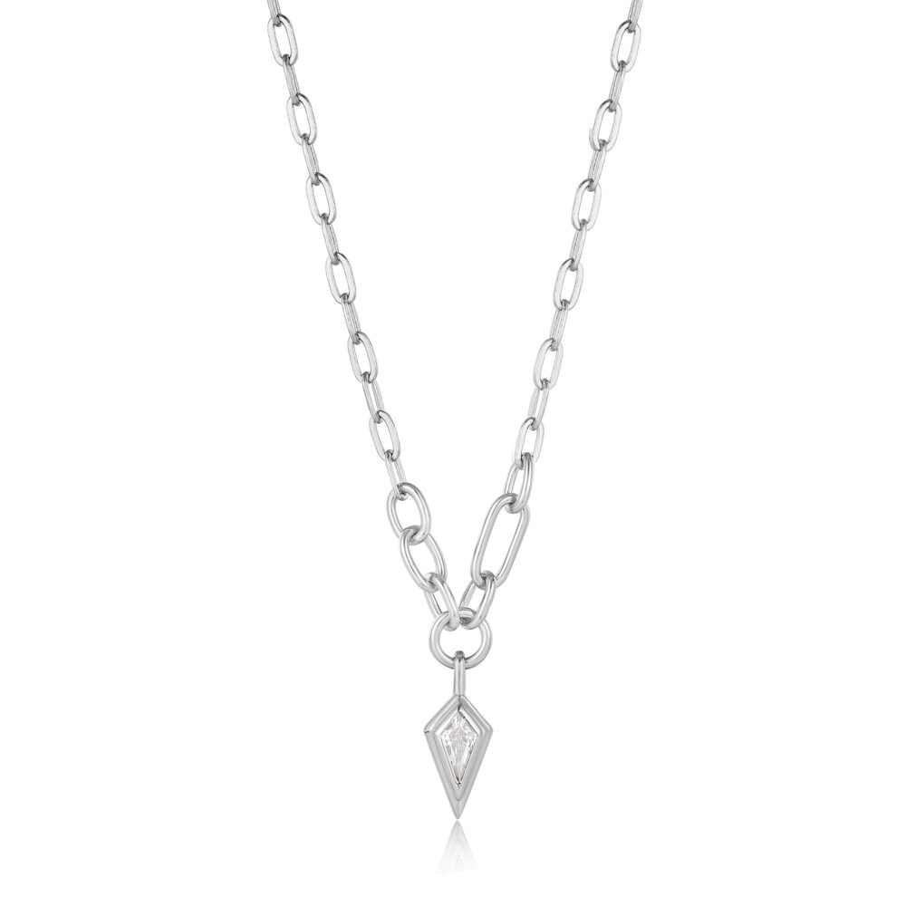 Collier argent rhodié, zircon