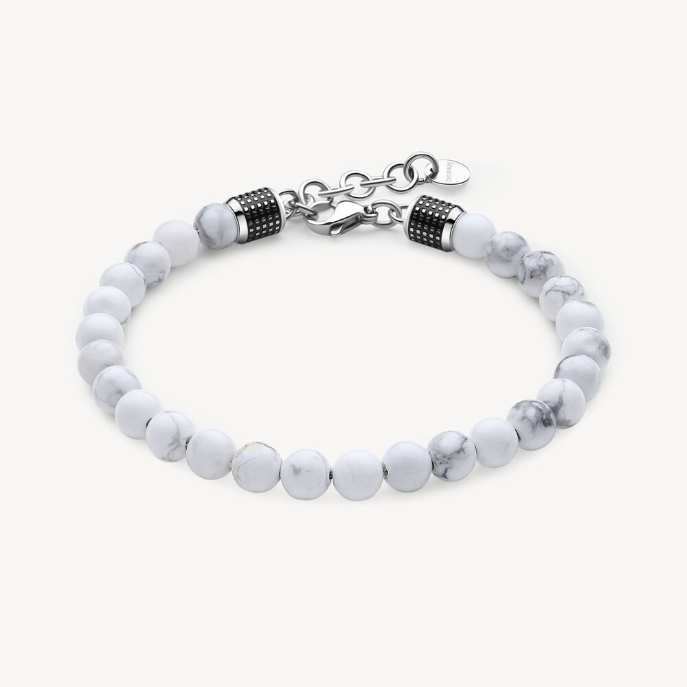 Bracelet acier inoxydable 2 tons (blanc/noir), howlites - BUL39 - Brosway Italia