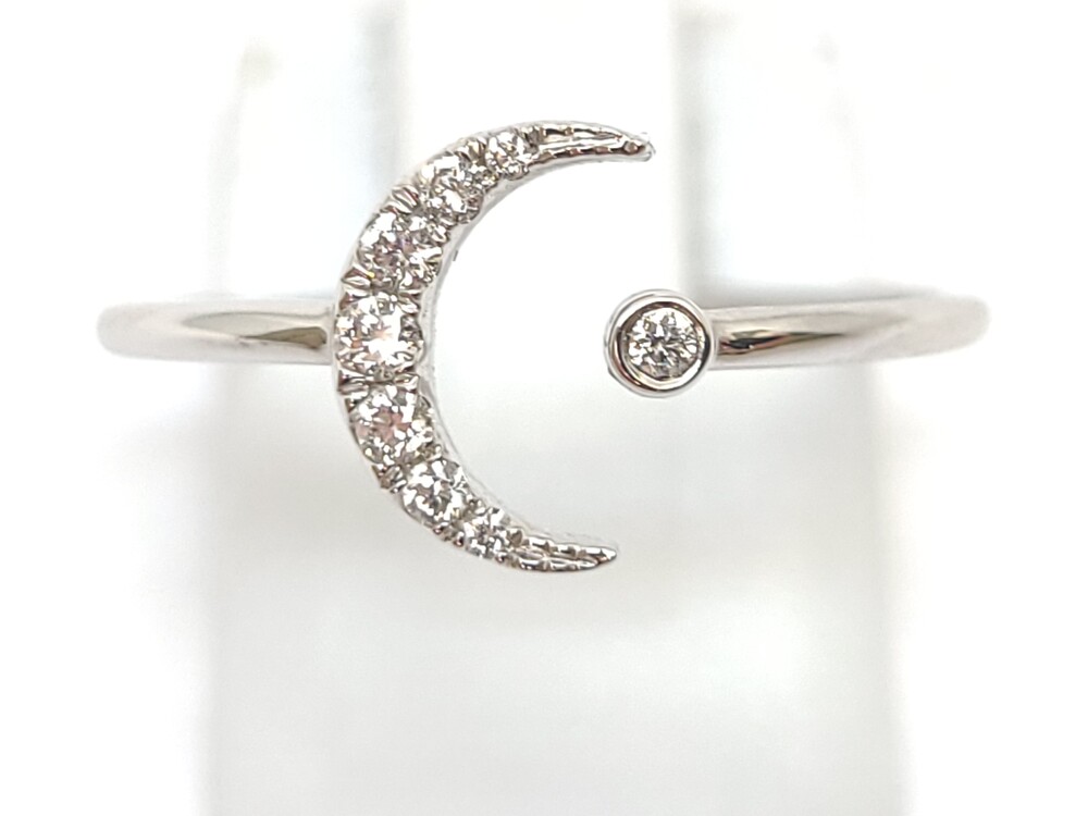 Bague lune, or blanc, 8 pts dia tot - 138955-B - Majolie