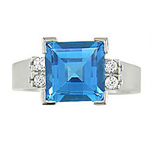 Bague or blanc, topaze blue london, 8 pts dia tot