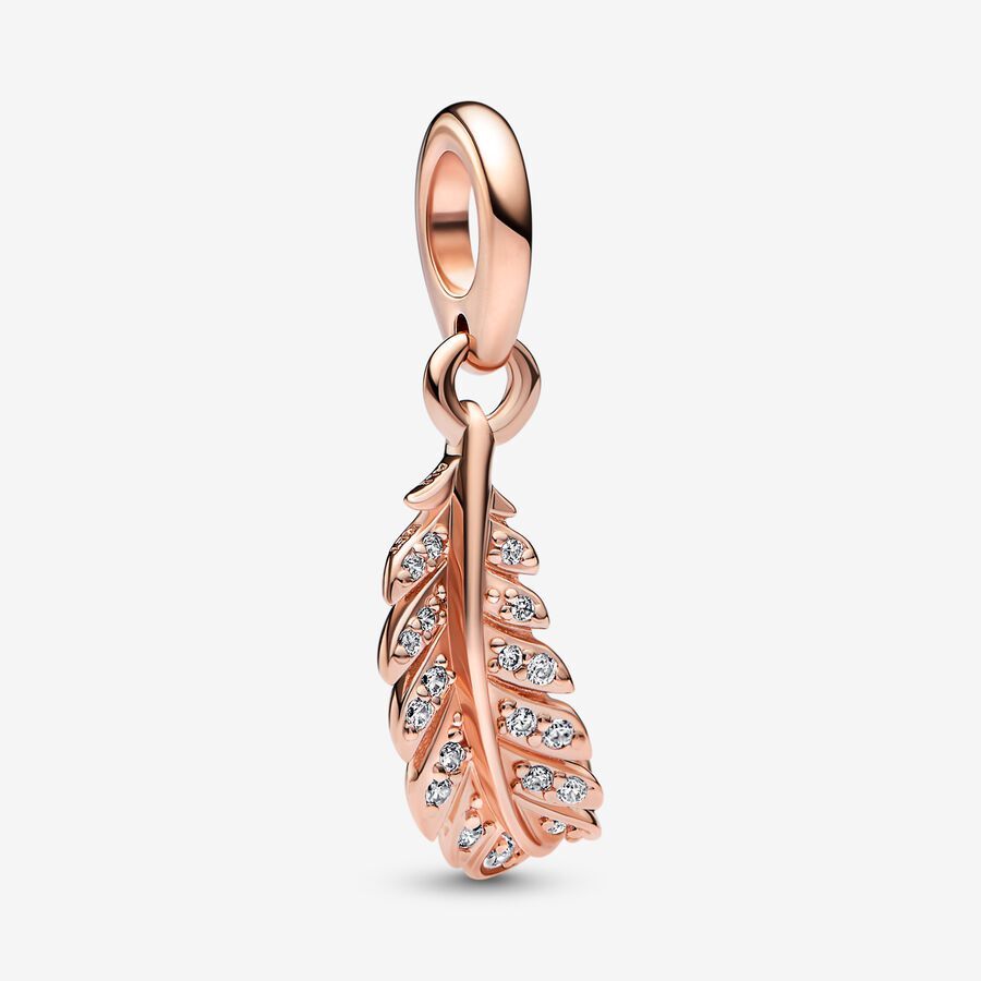 Bille plume courbée flottante, zircon, pandora rose. - 782578C01 - Pandora