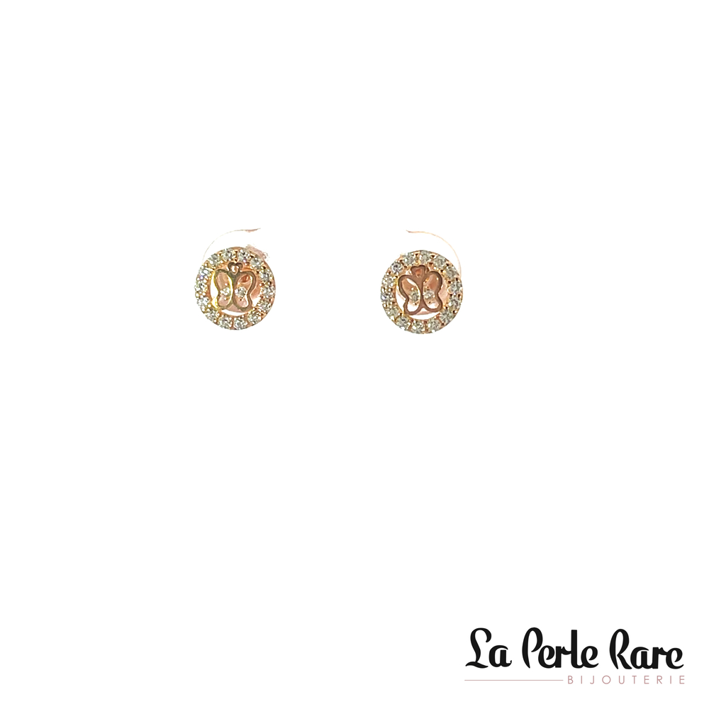 Boucles d'oreilles fixes papillons, or rose 10 carats, zircons incolores - EKP-744-R - Exclusivités