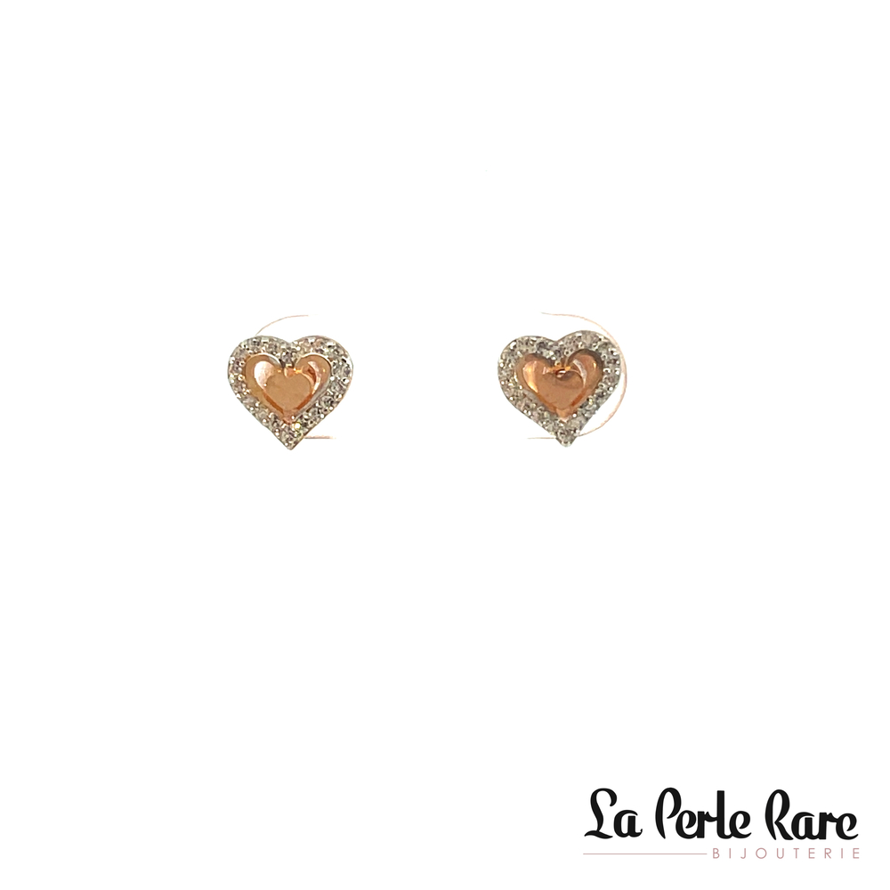 Rose gold zirconium heart fixed earrings - MAS-36-R-BO - Exclusivity