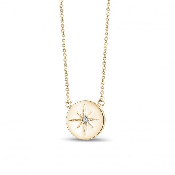 Collier North Star, acier doré, zircon