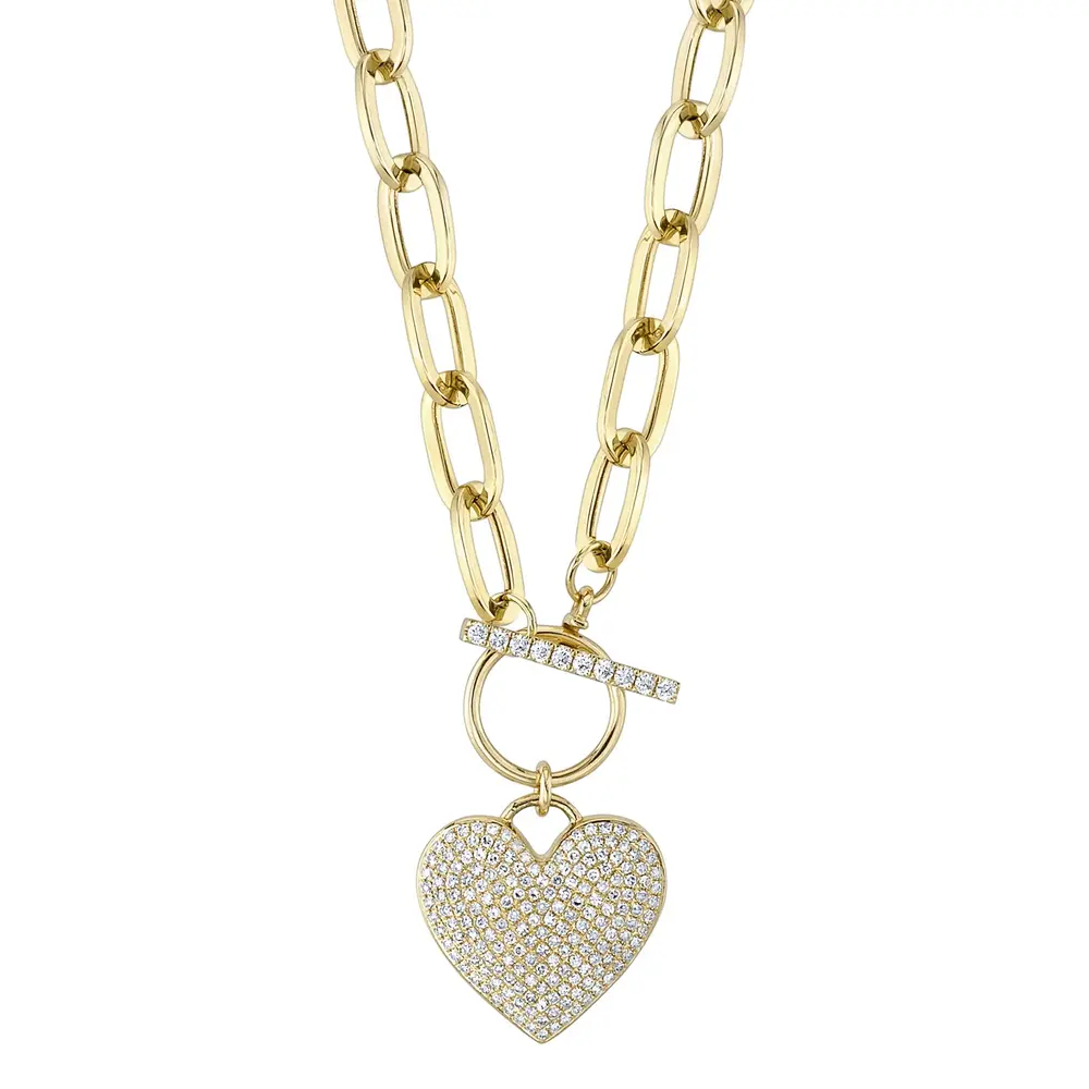 Collier coeur fermoir en T, or jaune, 50 pts dia tot - SC55022370 - Shy