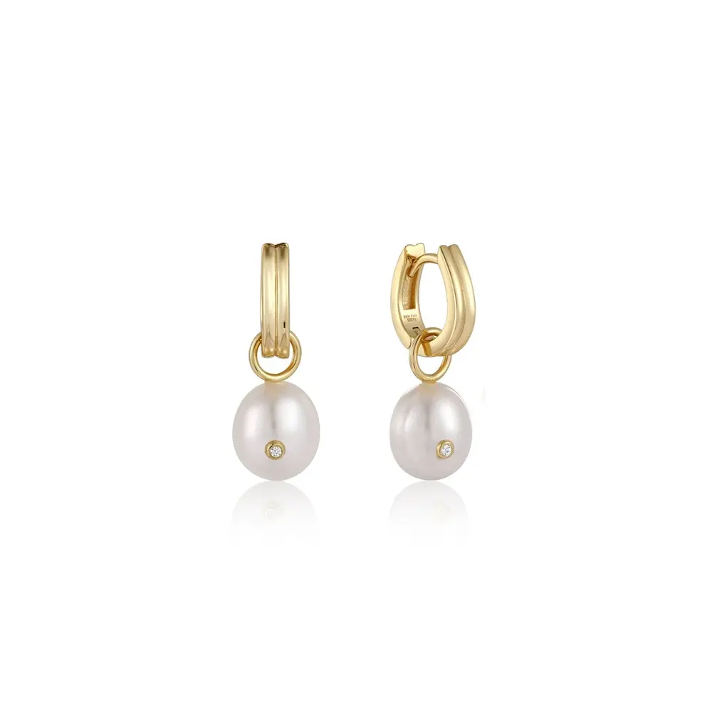 Gold-silver huggie earrings, pearls - E043-04G - Ania Haie