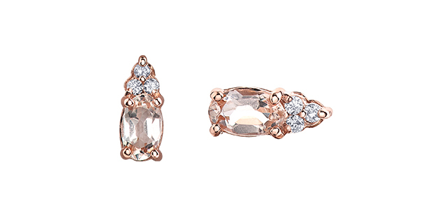 2-tone gold, morganite fixed earrings with 5 dia pts tot - DD7643 - Corona