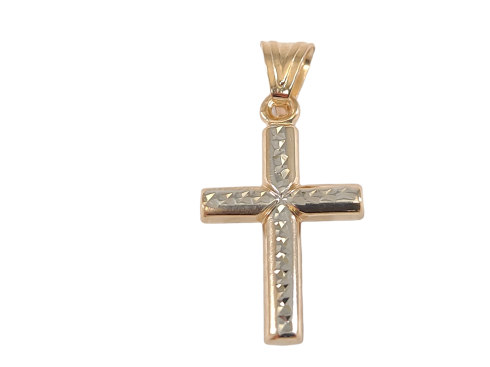 Pendentif croix, or 2 tons (rose/blanc) 10 carats - PSR-239-2TR - Exclusivités