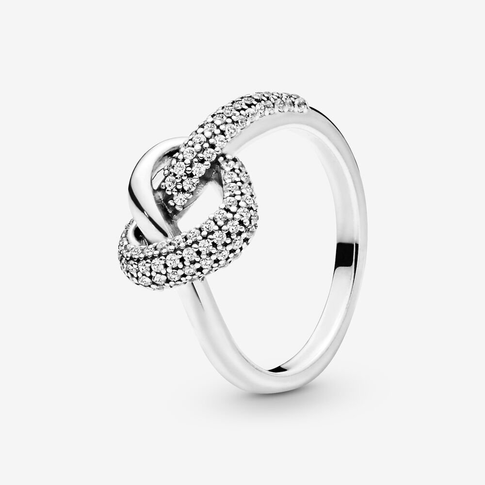 Bague coeur noué, argent, zircons