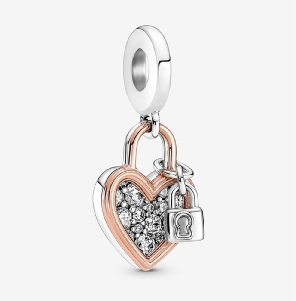 Bille double cadenas en forme de coeur, argent, pandora rose, zircons - 780087C01 - Pandora