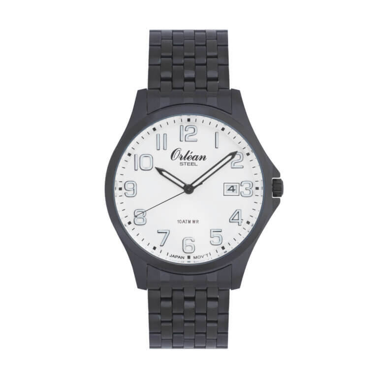 Montre acier noir, fond blanc - ME3435 - Orlean