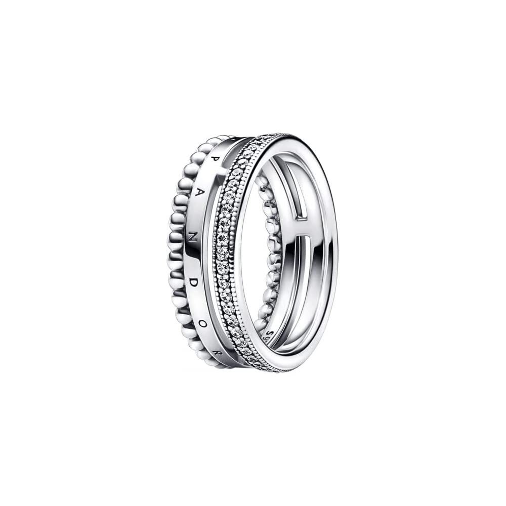 Bague signature pandora pavé, argent, zircons, perles