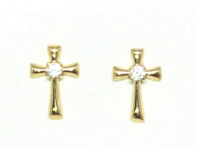 Boucles d'oreilles fixes croix, or jaune 10 carats, zircons incolores - EAT-293-J - Exclusivités