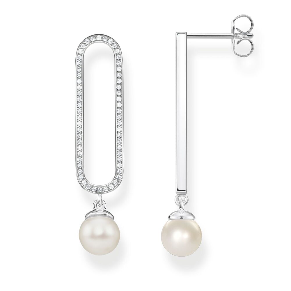 Silver dang earrings with cz and freshwater pearls - H2093-167-14 - Thomas Sabo