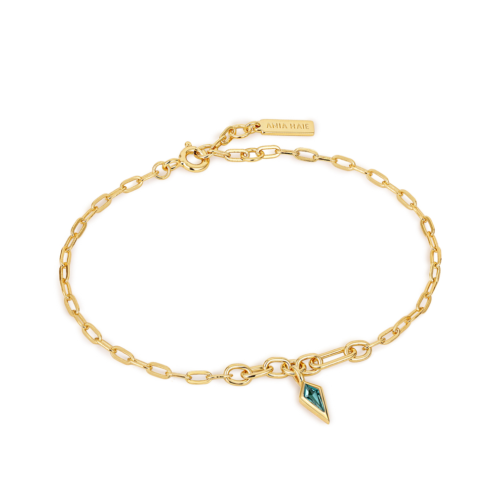 Gold-plated silver bracelet with teal cubic zirconium - B041-01G-G - Ania Haie