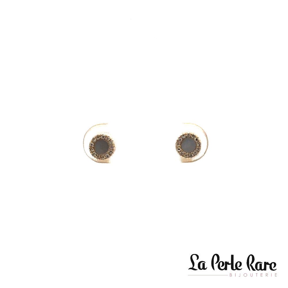 Boucles d'oreilles fixes or jaune 14 carats, nacre de perle, 7 points de diamants total - 10873SHE4YXA1 - Exclusivités