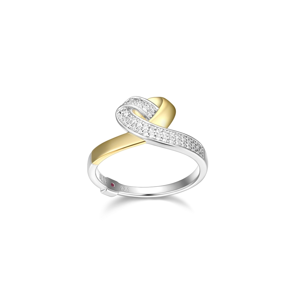 Bague coeur, argent 2 tons (blanc/jaune), zircons