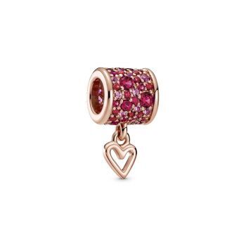 Bille barillet coeur dessiné à la main en pavé, rubis synthétique, cristal rose phlox, pandora rose - 789548C01 - Pandora