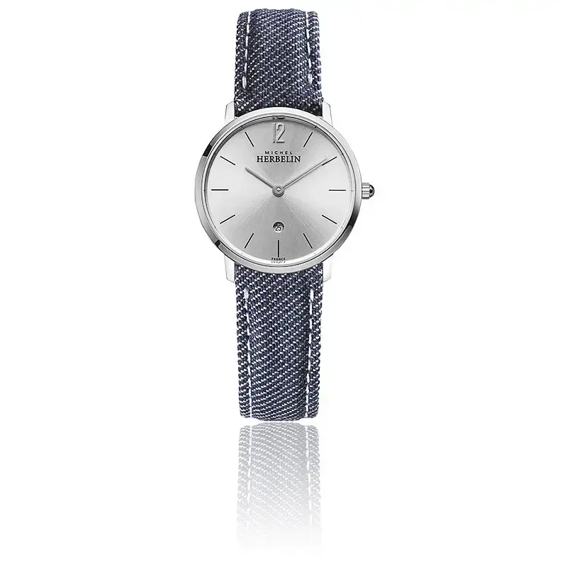 Montre cuir bleu denim, acier