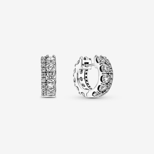 Huggies pavé double bande, argent, zircons - 290058C01 - Pandora