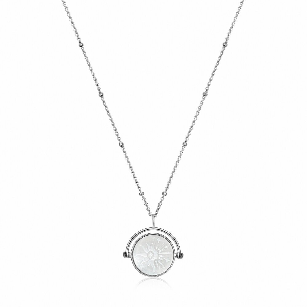 Sun pendant, rhodium-plated silver, mother-of-pearl - N030-05H - Ania Haie